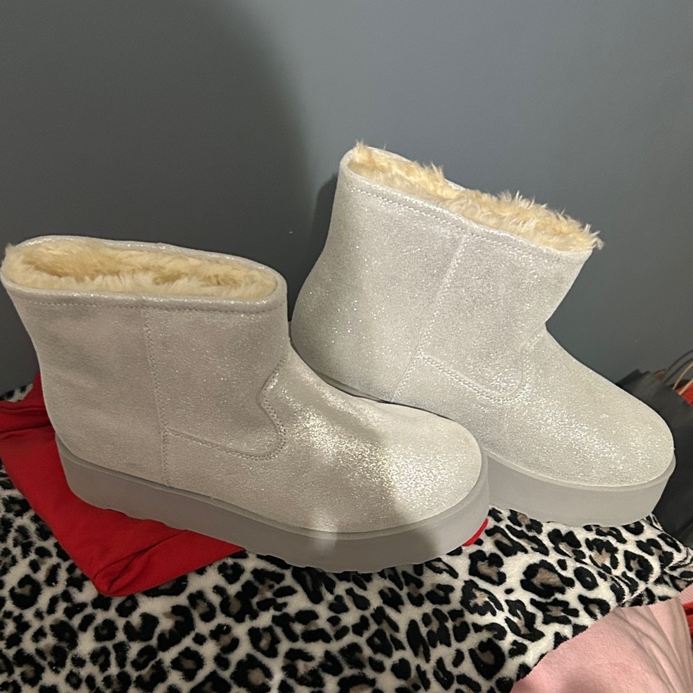 Sparkly White Fur-Lined Boots